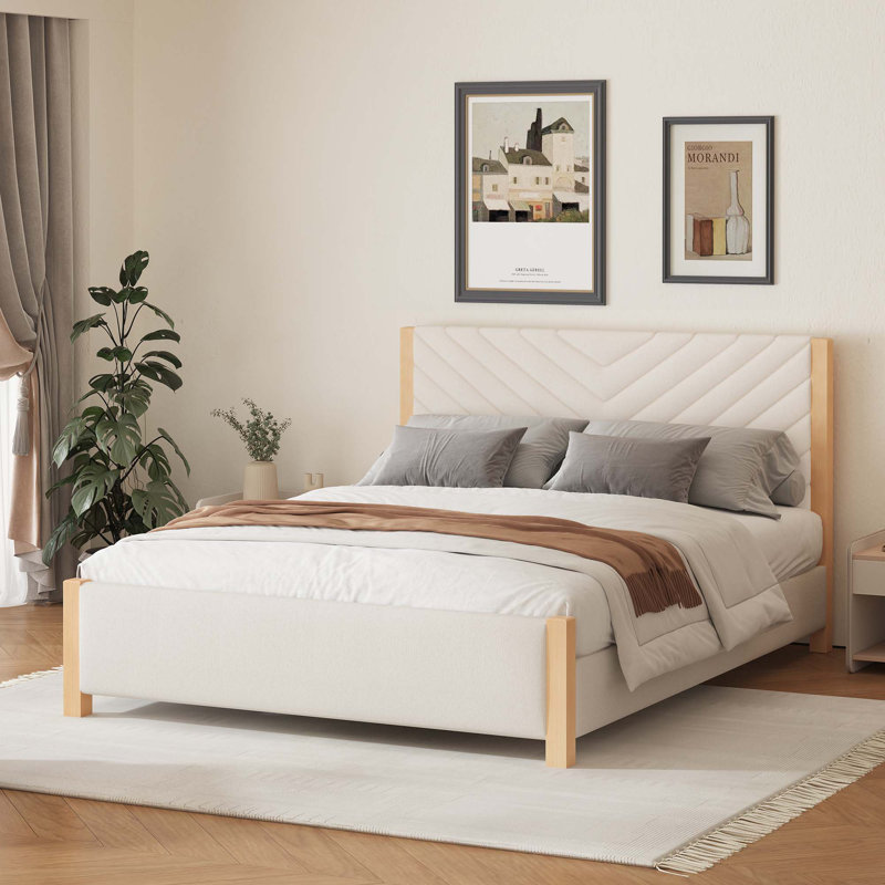 Base de lit tapissier Mid-Century, Beige