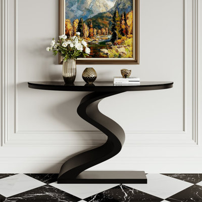 Modern 39.4" Curved Console Table with Sintered Stone Top Half Moon Shape