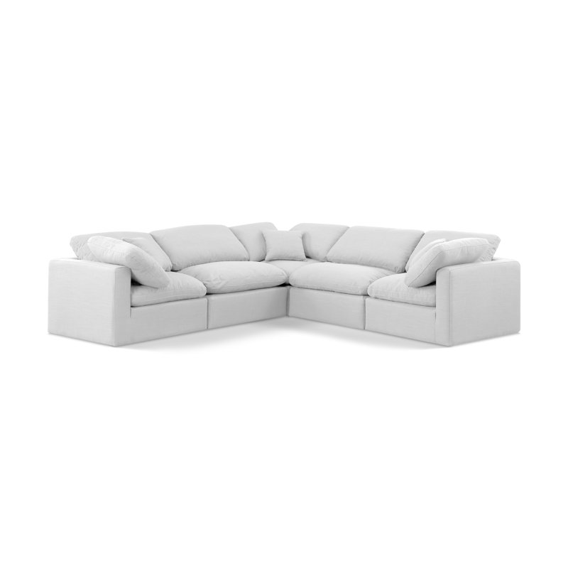 Hinami Upholstered L-Shaped Sectional Reversible, White Linen Textured Fabric