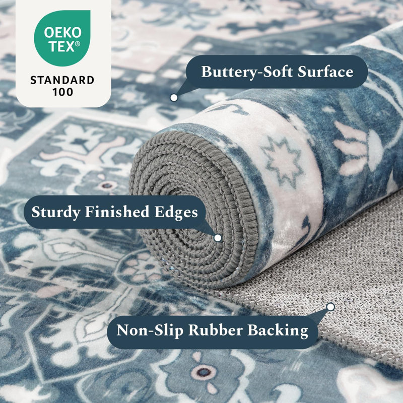 9'X12' Machine Washable Area Rug with Non-Slip Backing Light Blue, Light B;ue, Rectangle 9' x 12'