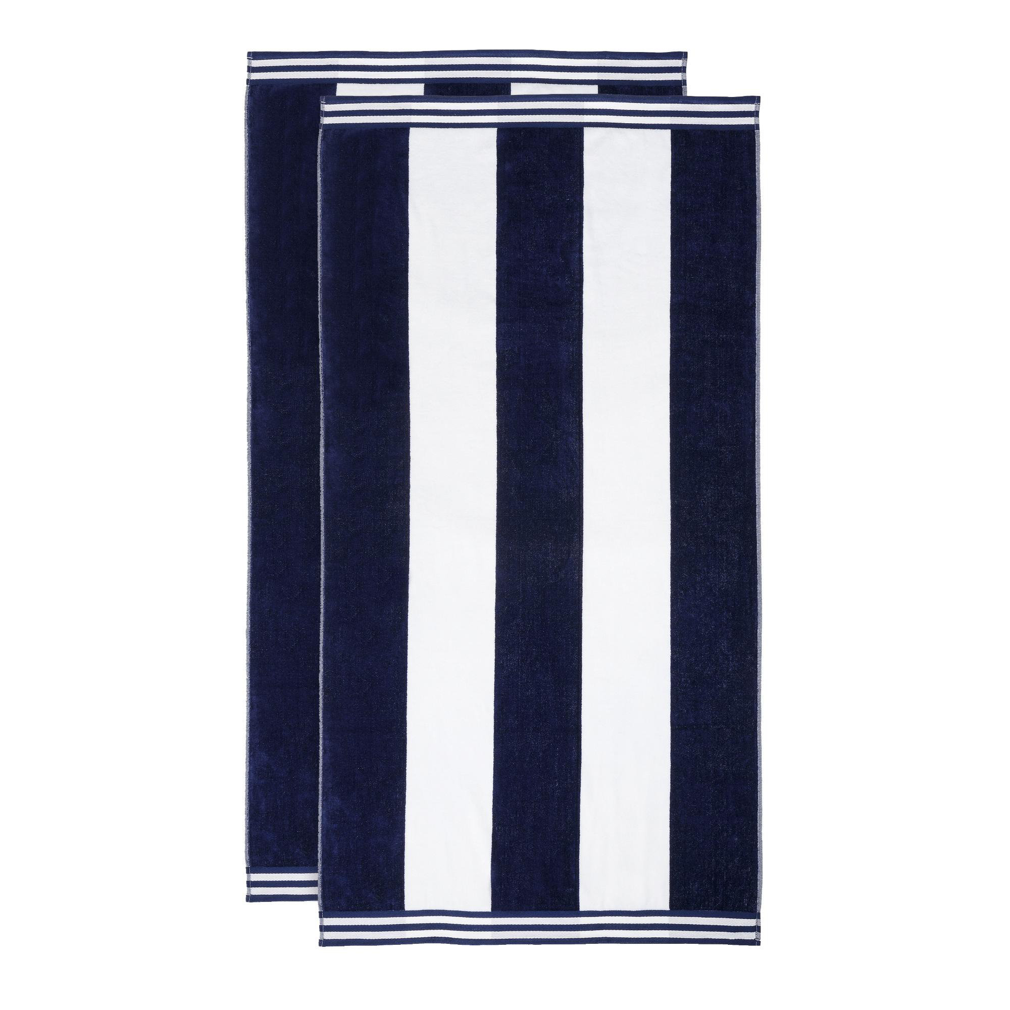 Calheta Cotton Oversized Cabana Stripe Beach Towels, Blue, 2