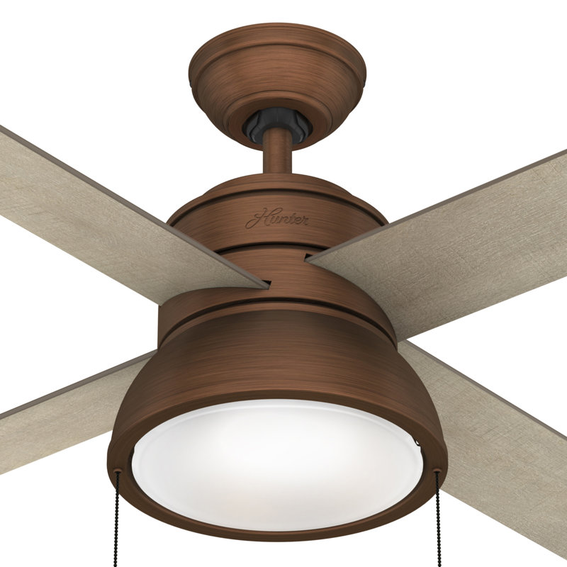 Loki 52 4 - Blade Standard Ceiling Fan with Lights and Pull Chain, Weathered Copper/Bleached Gray Pine/Barnwood