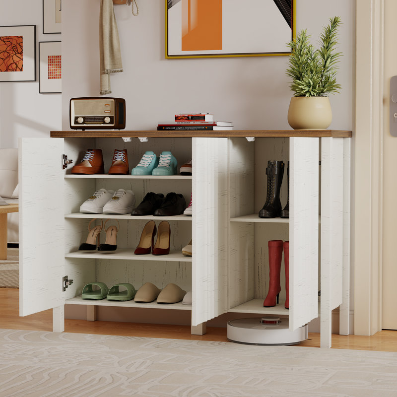 Armoire de rangement pour chaussures moderne autoportante avec tablettes réglables et grande capacité, Blanc