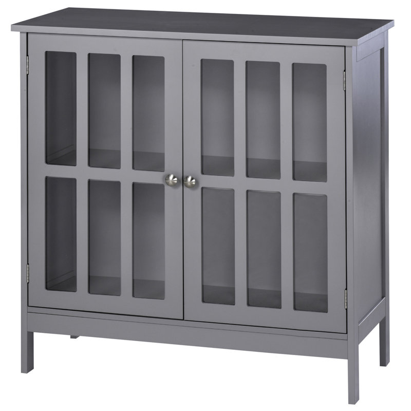 Grey MDF Sideboard Buffet with Transparent Doors