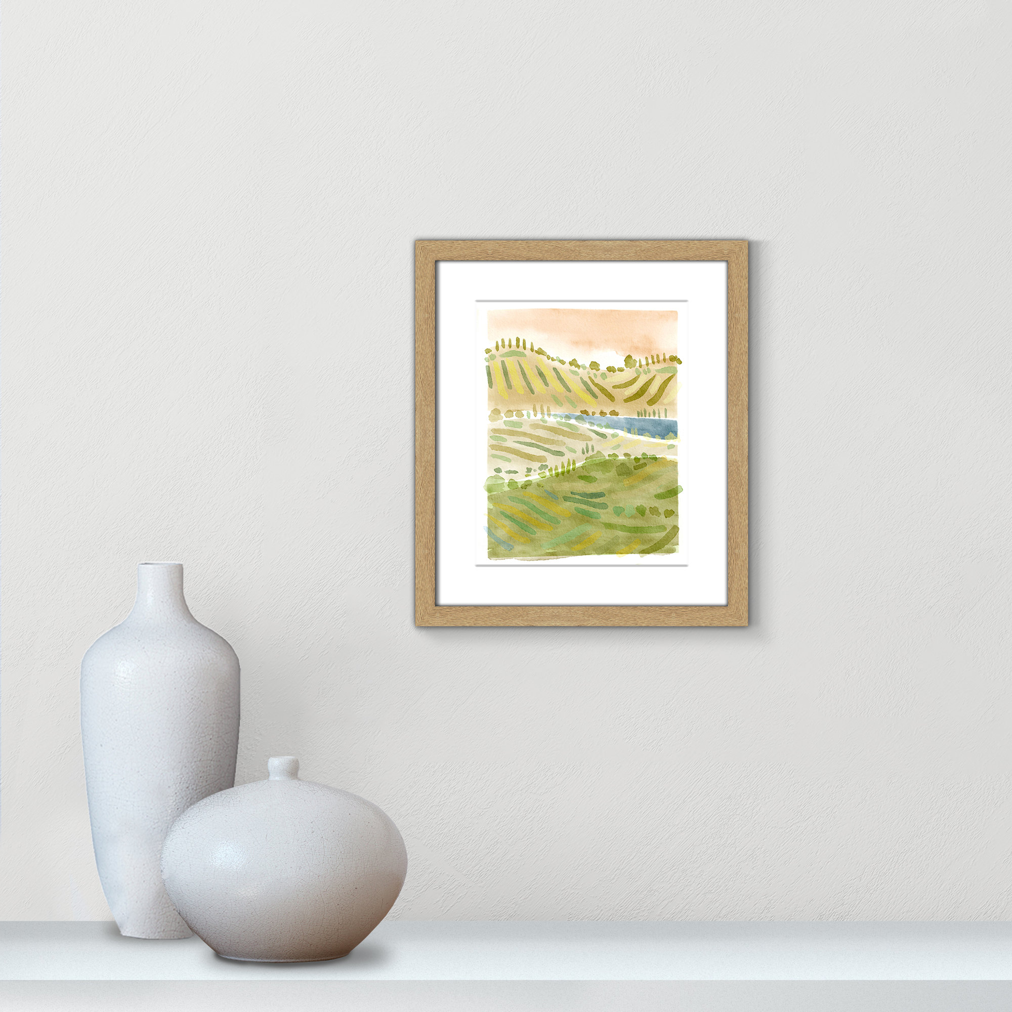 Tuscan Countryside Print by Leah Straatsma, Natural Single Picture Framed Paper, White, 15" H x 13" W x 1.25" D