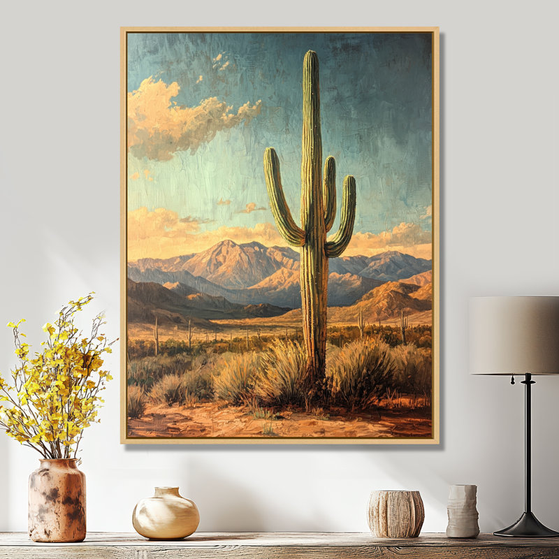 Cactus jument et les montagnes du désert I - Cactus, H 20 po x l 12 po, Impression encadrée sans passe-partout, Crème, crème