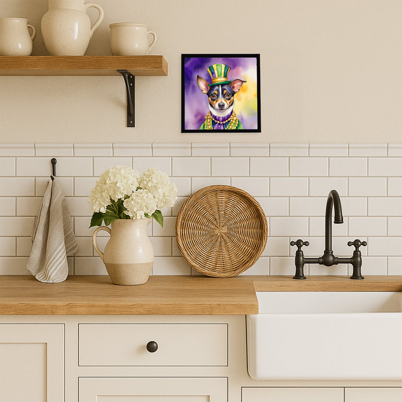 Rat Terrier King of Mardi Gras Framed Metal Print
