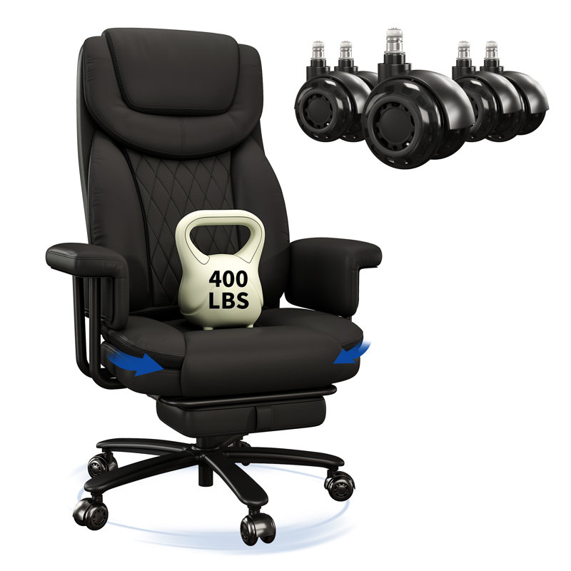 Fauteuil de bureau inclinable avec repose-pieds Big et Tall, Noir
