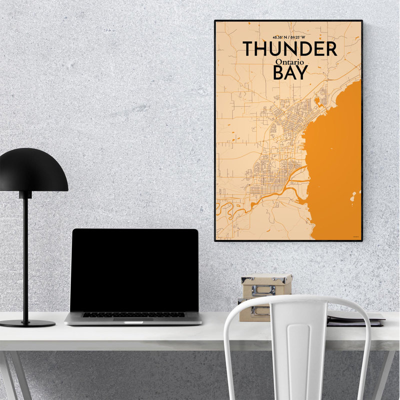 Thunder Bay City Map, impression, Orange / or pâle, H 36 po x l 24 po