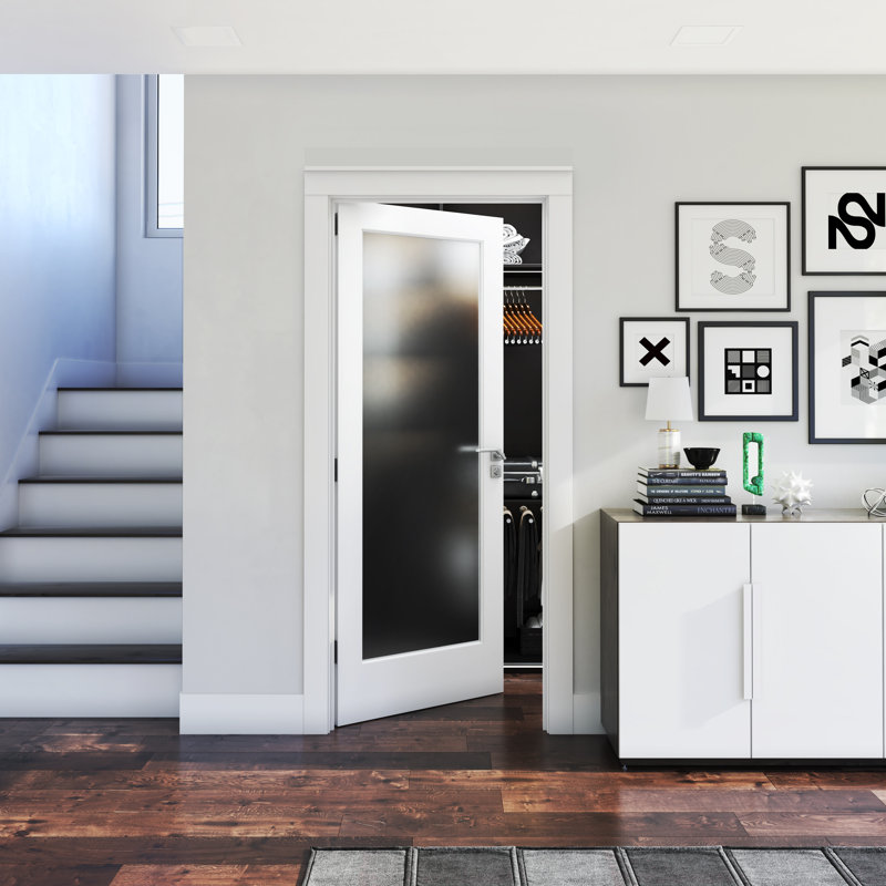 80'' Solid Wood Glass Painted Slab Door