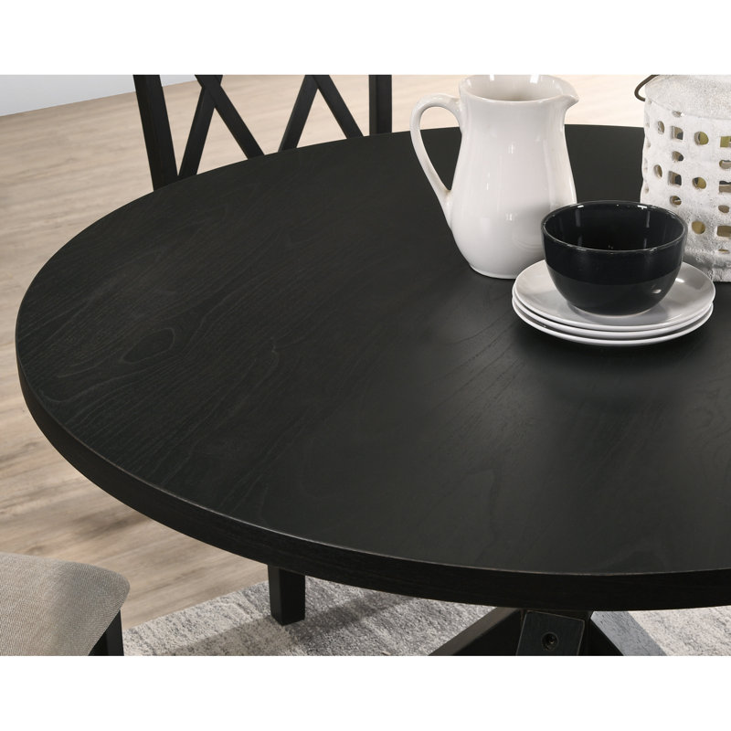 Table de salle à manger noire - Base à oreilles en croix avec placage de chêne et de bois d'ingénierie en l 48 po x P 48 po x H 31,5 po