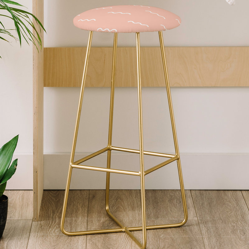 Brontie Upholstered Counter Stool with Metal Frame, Peach Squiggle