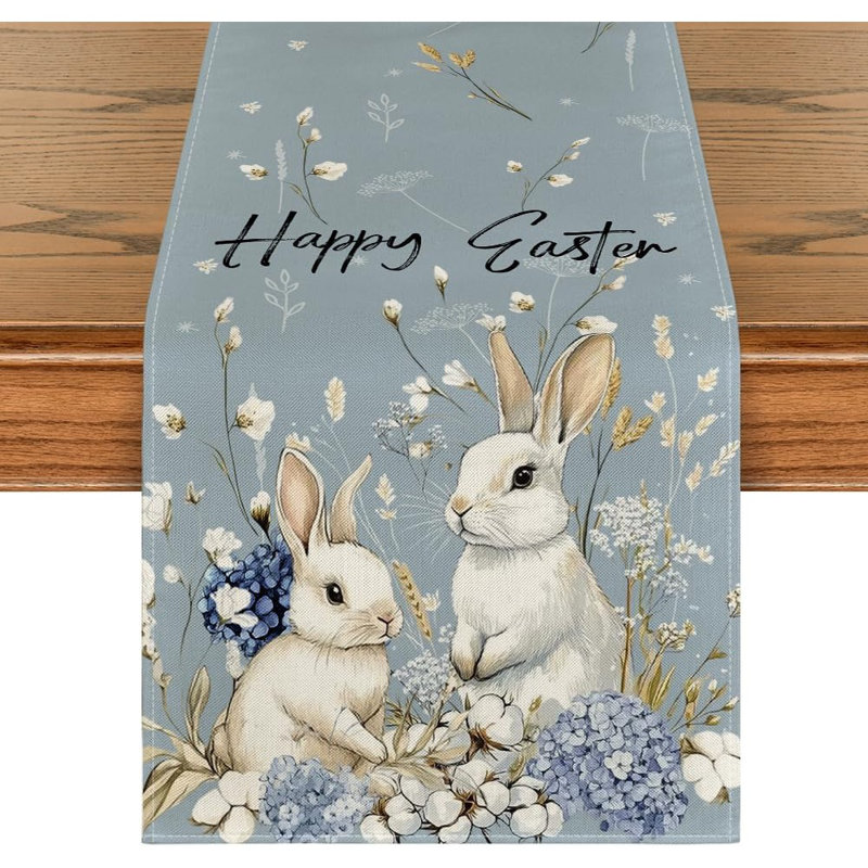 Bunny & Hydrangea Easter Table Runner – Multi –, Spring Home & Party Dining Table Decor