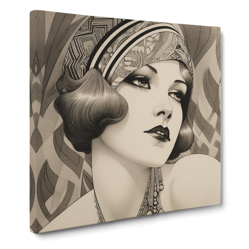 Art Deco Woman Drawing - Print, 35cm H x 35cm W x 3cm D