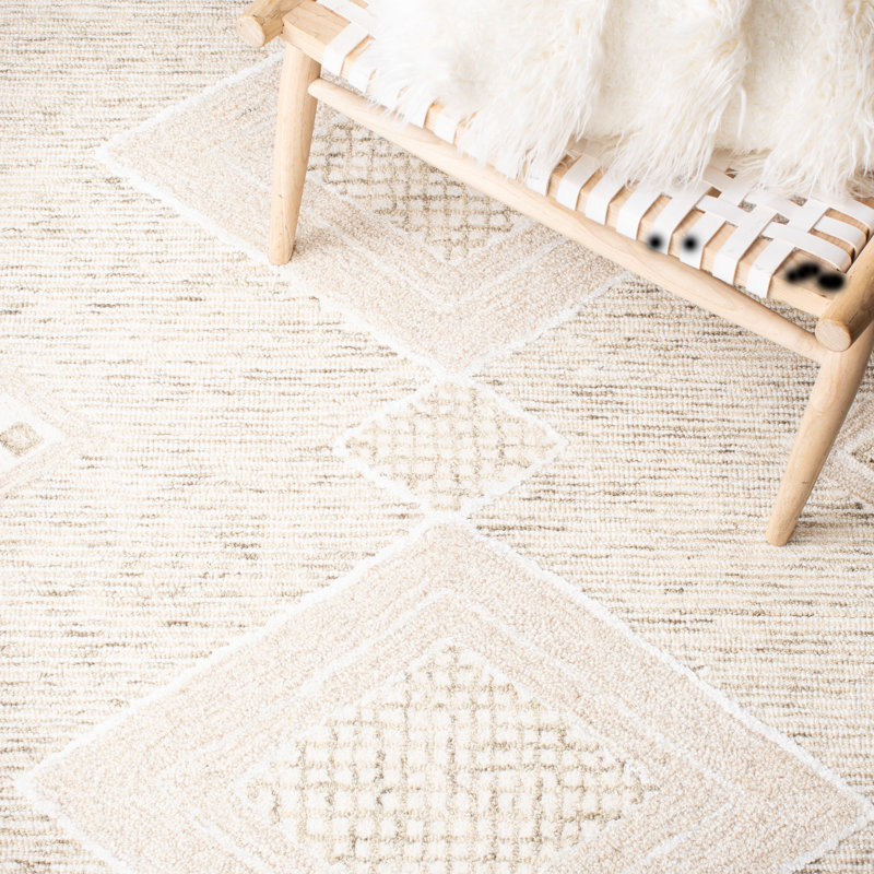 Athiran Matilda Geometric Hand Tufted Ivory Area Rug, Rectangle 4' x 6'
