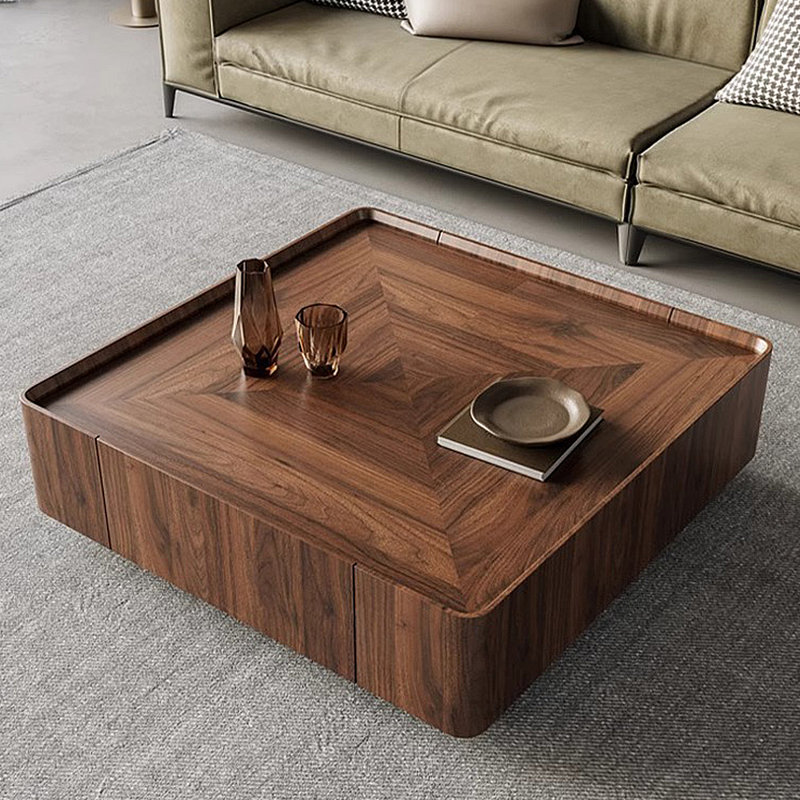 Table basse italienne de couleur noyer minimaliste, H 12,6 po x L 31,5 po x l 31,5 po
