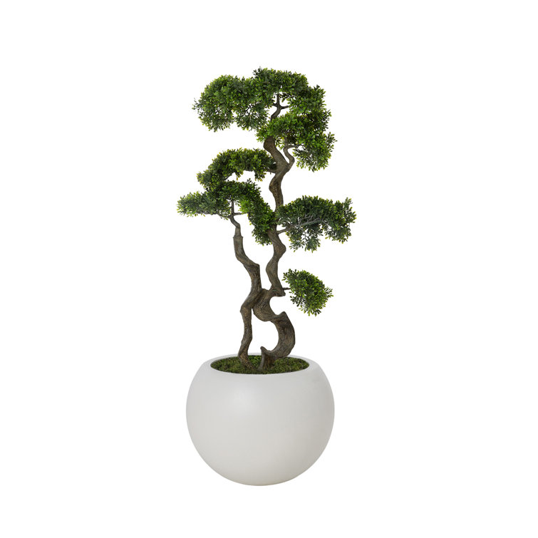 Artificial Bonsai Tree In A White Fishbowl Planter