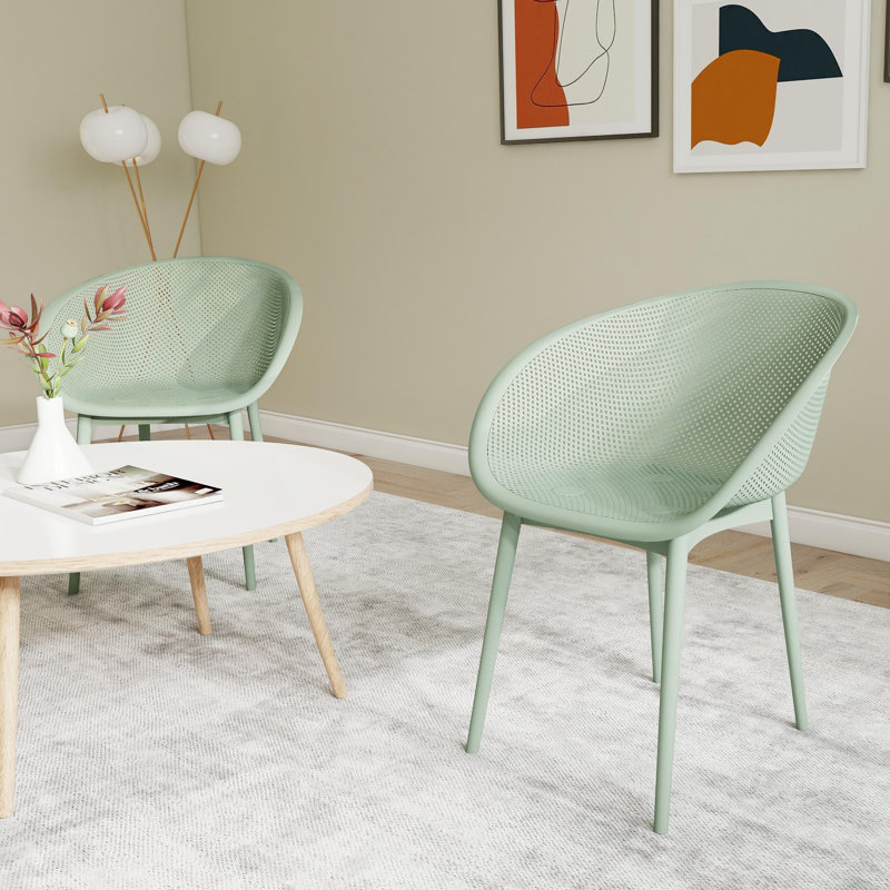 Ensemble de 2 chaises longues modernes - plastique PP intérieur / extérieur toutes saisons, Vert