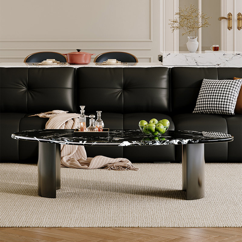 Irregularly shaped marble coffee table, 15.7" H x 43.3" L x 23.6" W