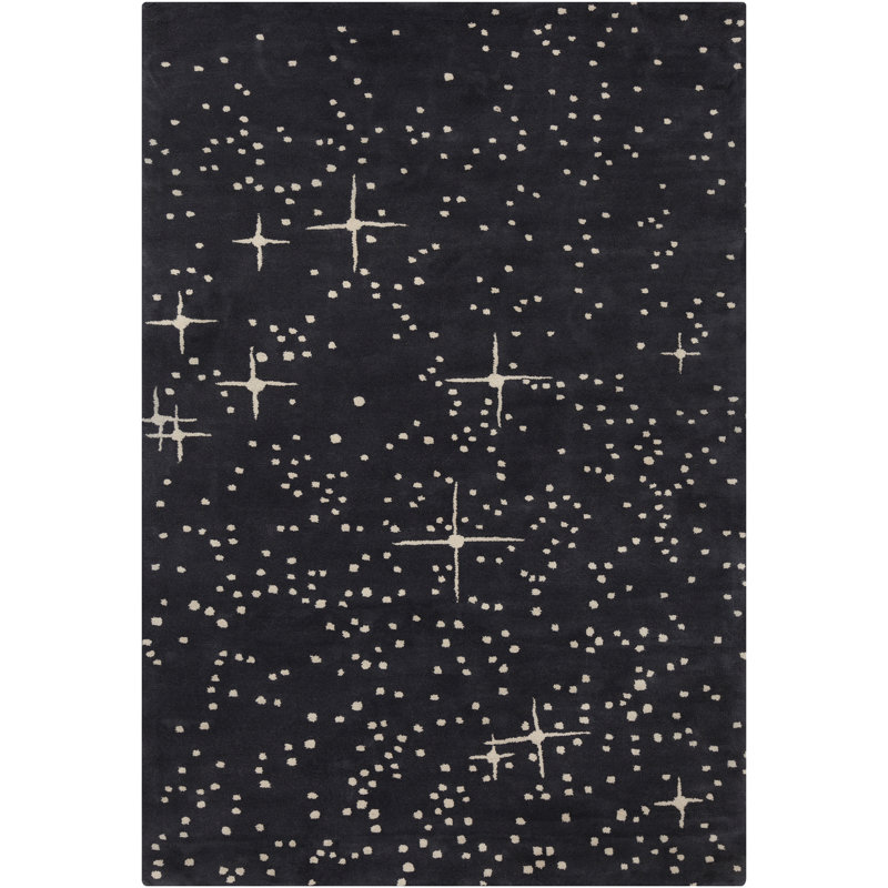 Tapis noir / ivoire touffeté à la main Cloral, Rectangulaire 8 pi x 10 pi