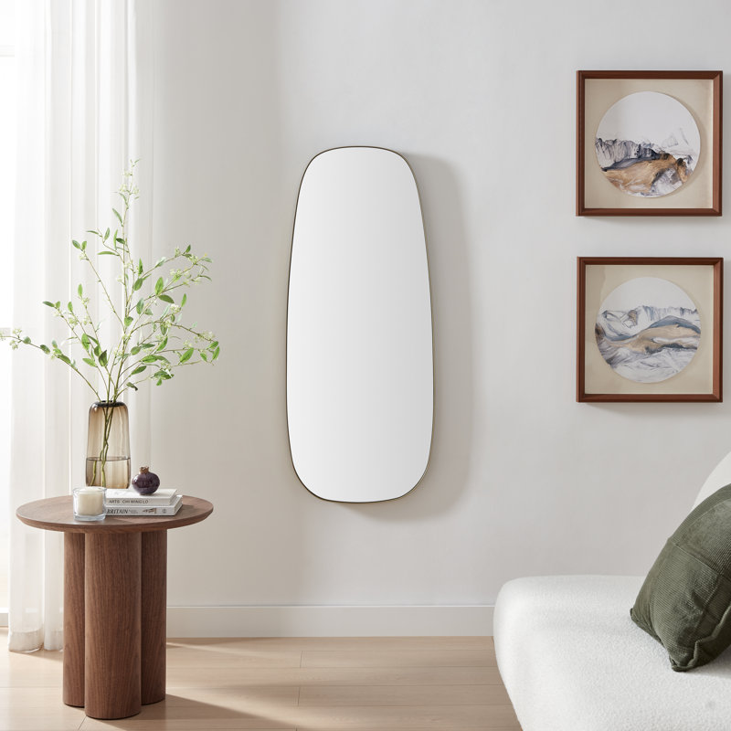 Elody Pebble Shaped Metal Hallway Wall Mirror - Irregular Asymmetrical Design, Gold