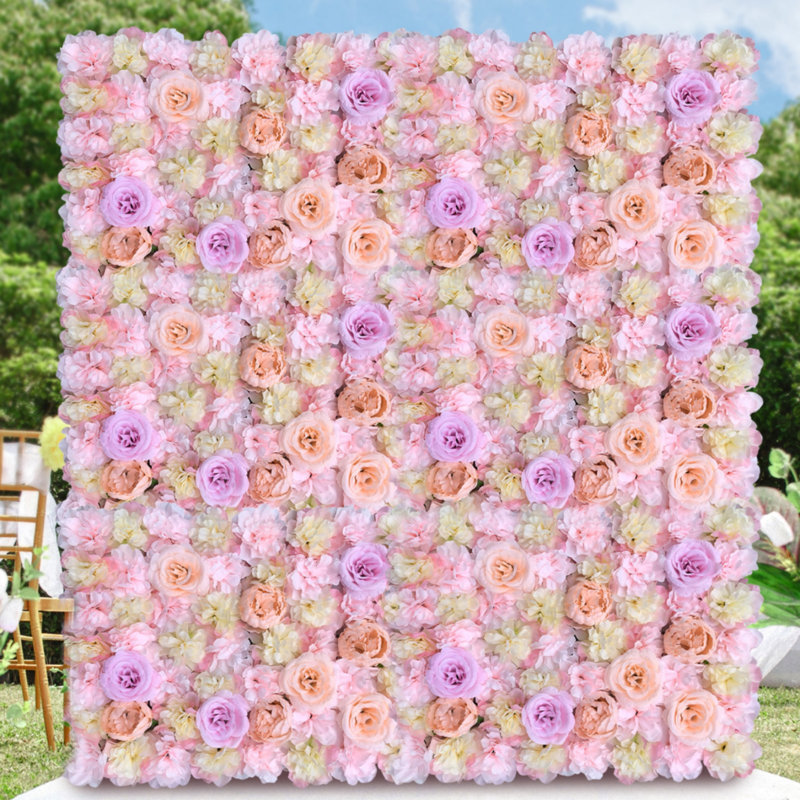 Décoration murale fleur artificielle en soie, Rose clair / jaune clair
