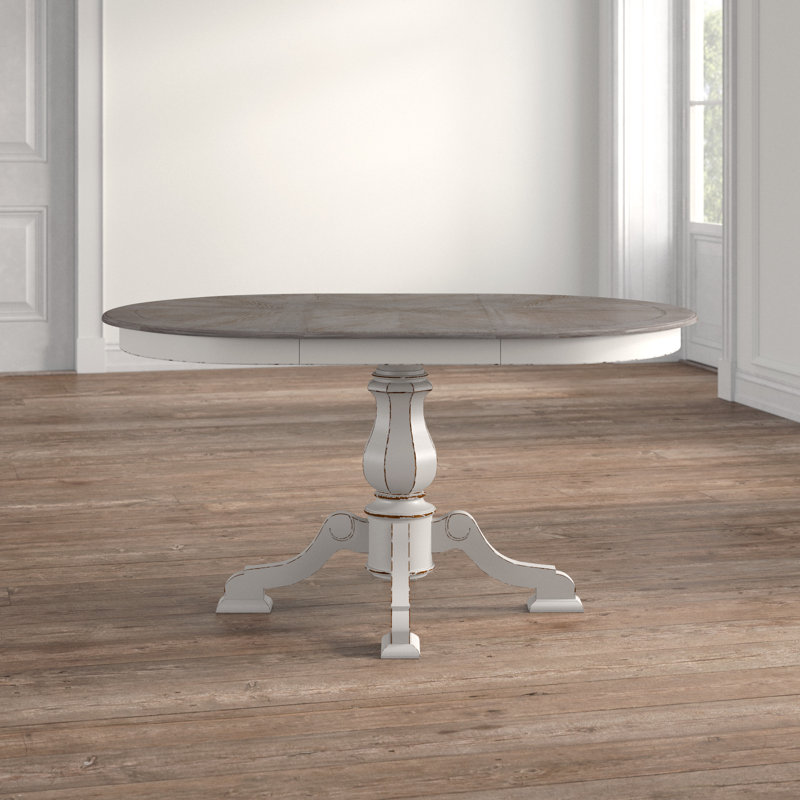 Colne 30" Counter Height Extendable Poplar Solid Wood Pedestal Dining Table, Gray Top/Gray Base