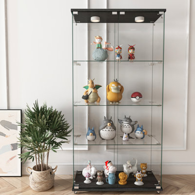 Vitrine moderne en verre avec lumières DEL, 2 portes et 4 tablettes, assemblage rapide, verre trempé, pour le salon et la chambre à coucher, capacité de 45 livres