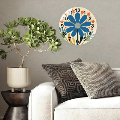 Horloge murale 12 po en verre trempé silencieux, horloge silencieuse «Blue Flower horloge», à piles (piles AA non incluses), décoration artistique