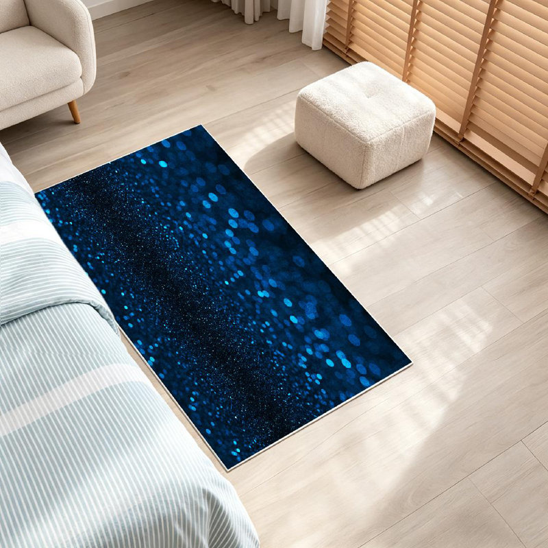 Blue Silver Christmas Star Night Galaxy Spark Gold Dark Abstract Glittery Machine Washable Indoor Area Rug