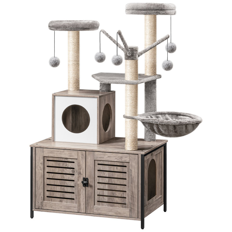 Arbre à chat 52 po avec enceinte pour litière Burslem, Gris