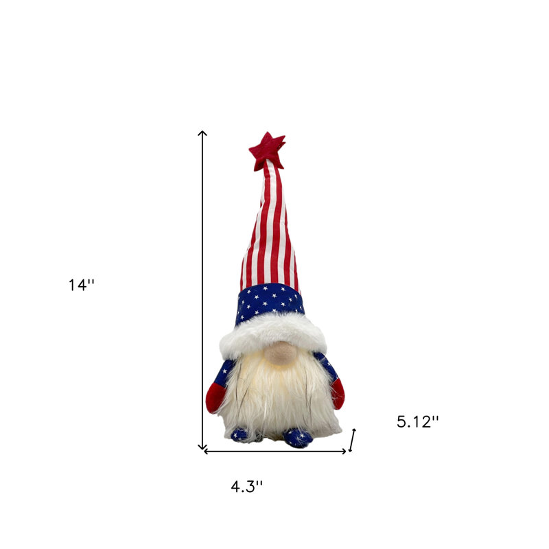 Sculpture de table gnome debout en tissu 14 po rouge et blanc avec DEL