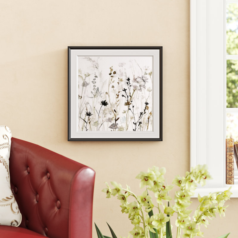 « Wildflower Mist I » - peinture, H 17,5 po x l 17,5 po, Impression encadrée, Noir