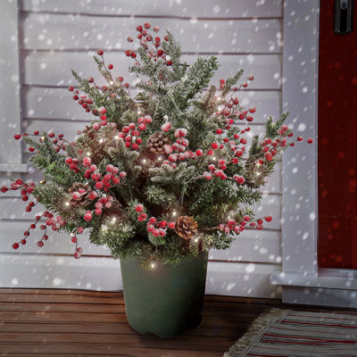 28" HGTV Home Collection Pre-Lit Frosted Traditions Planter Filler
