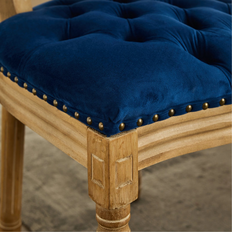 De 2 chaises de salle à manger, velours bleu, détails faits à la main, rembourrage en mousse de velours en bois massif, fabrication