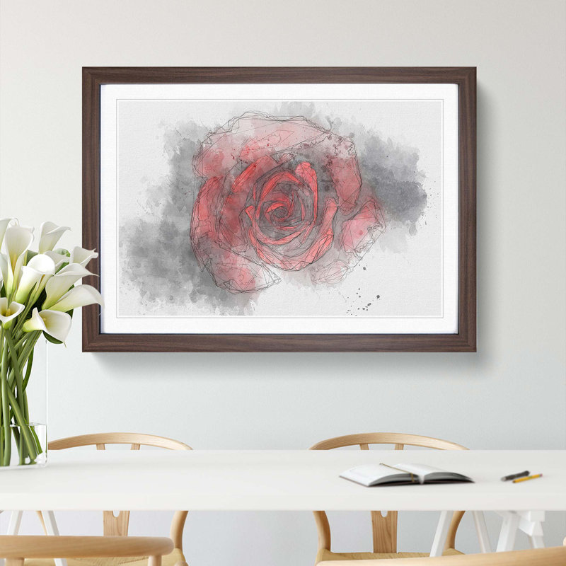 Red Rose in the Shadows in Abstract - Picture Frame Graphic Art Print, 27cm H x 36cm W x 2cm D, Walnut Framed