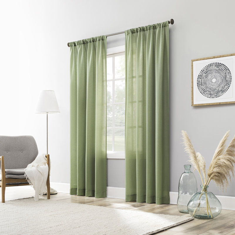 Linen Blend Semi-Sheer Rod Pocket Curtain Panel - Basics by Wayfair™, 54" W x 84" L, Green