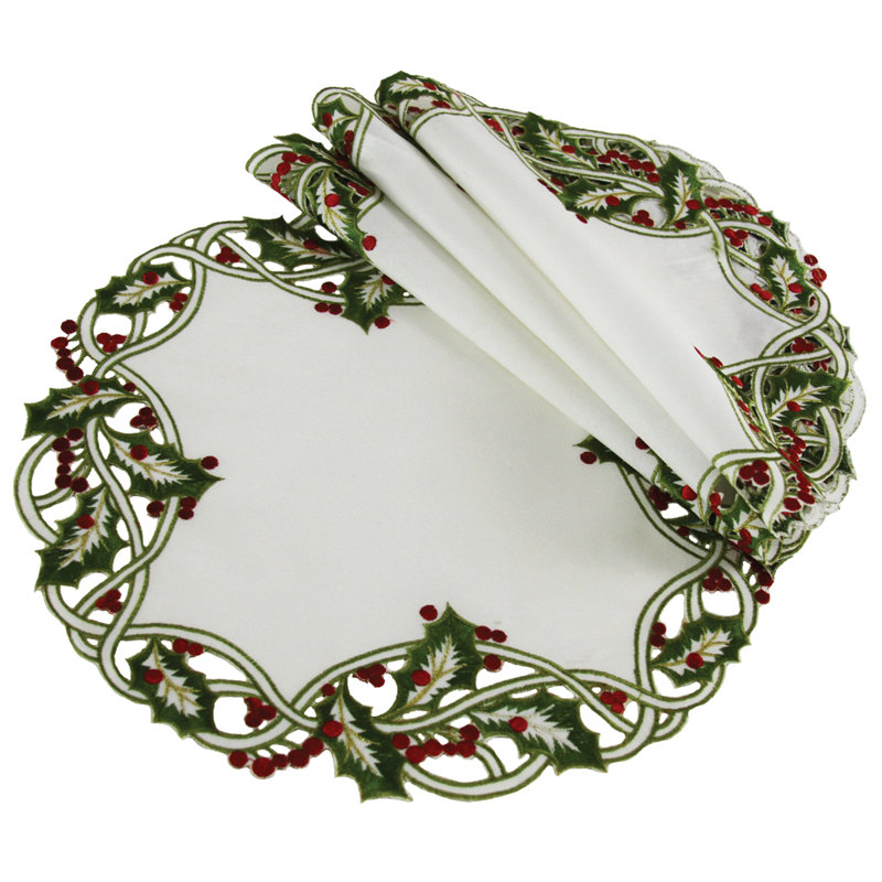 Napperon nappe brodé holly Hounslow, L 16" x l 16", Blanc