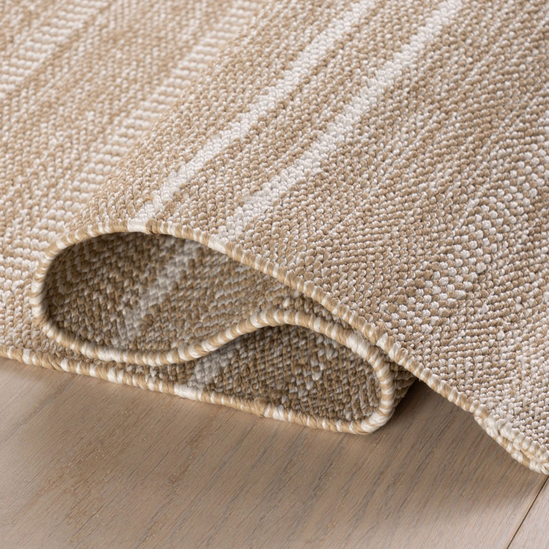 Skipper Stripe Khaki Handwoven Indoor/Outdoor Rug, Rectangle 2' x 3'