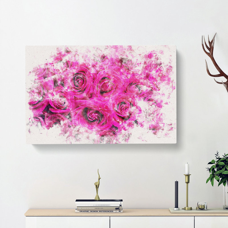 Wall of Bright Pink Roses - Wrapped Canvas, 35cm H x 50cm W x 3cm D