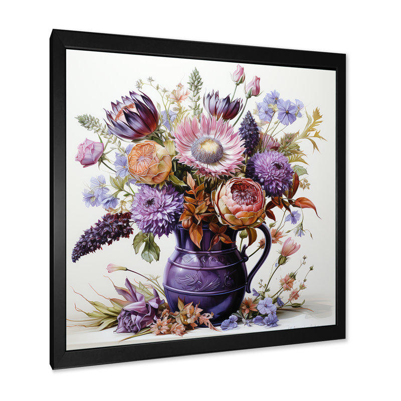 Thistle Bouquet Still Life I, reproduction d'art sur toile, H 24 po x l 24 po x P 1 po, Cadre simple noir