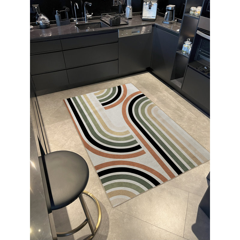 Multi-Colored Mixed Stripe Patterned Creative Modern Decorative Rug, Runner 3'9.81" x 6'6.74"