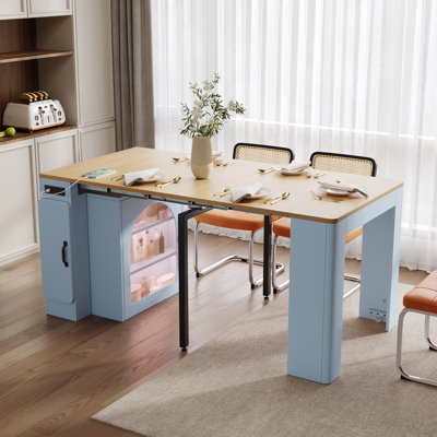 32.7''W Extendable Dining Table With Storage Cabinet，Drawers & Power Outlet For Dining Room And Living Room