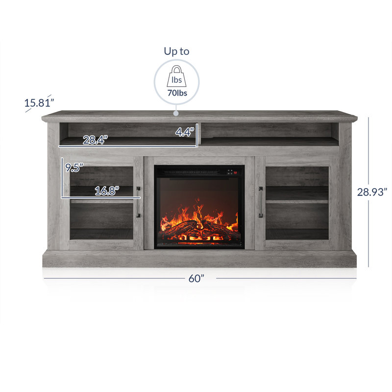  Nemeth 60" Traditional TV Stand with 18" Electric Fireplace Heater & Media Entertainment Center Console Table for TV up to 65"