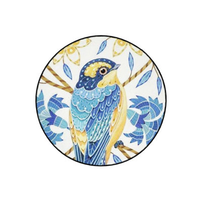 Blue Yellow Themed Swallow Patterned Round Woven Base Vintage Decorative Carpet