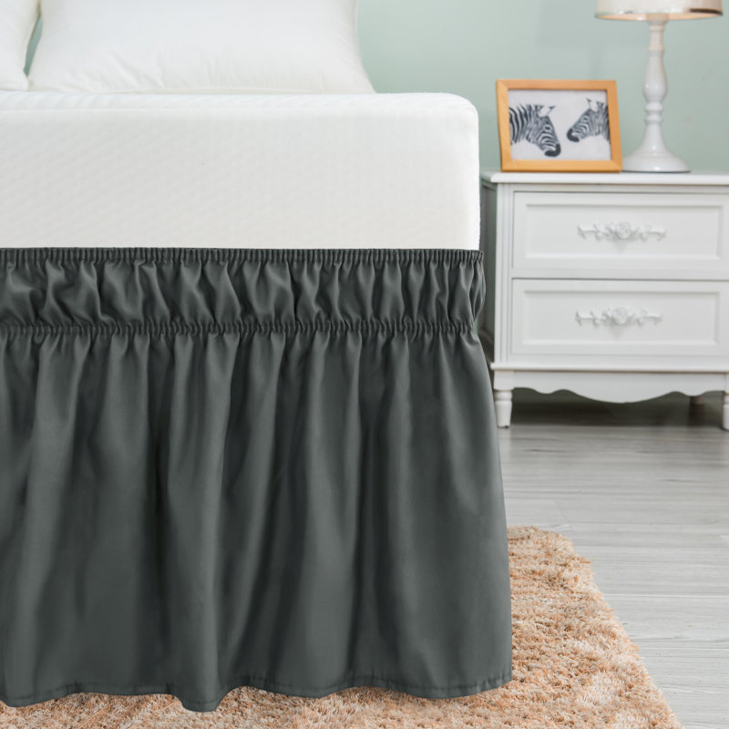  Jupe de lit enveloppante de 15 po avec volants, Simple, Gris