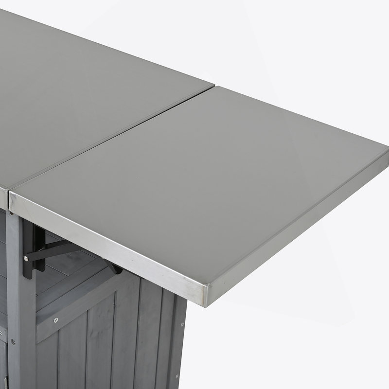 Foldable Outdoor Kitchen Island With Lockable Wheels, Storage, And Towel Rack For Patio Cooking, Grey, Gray