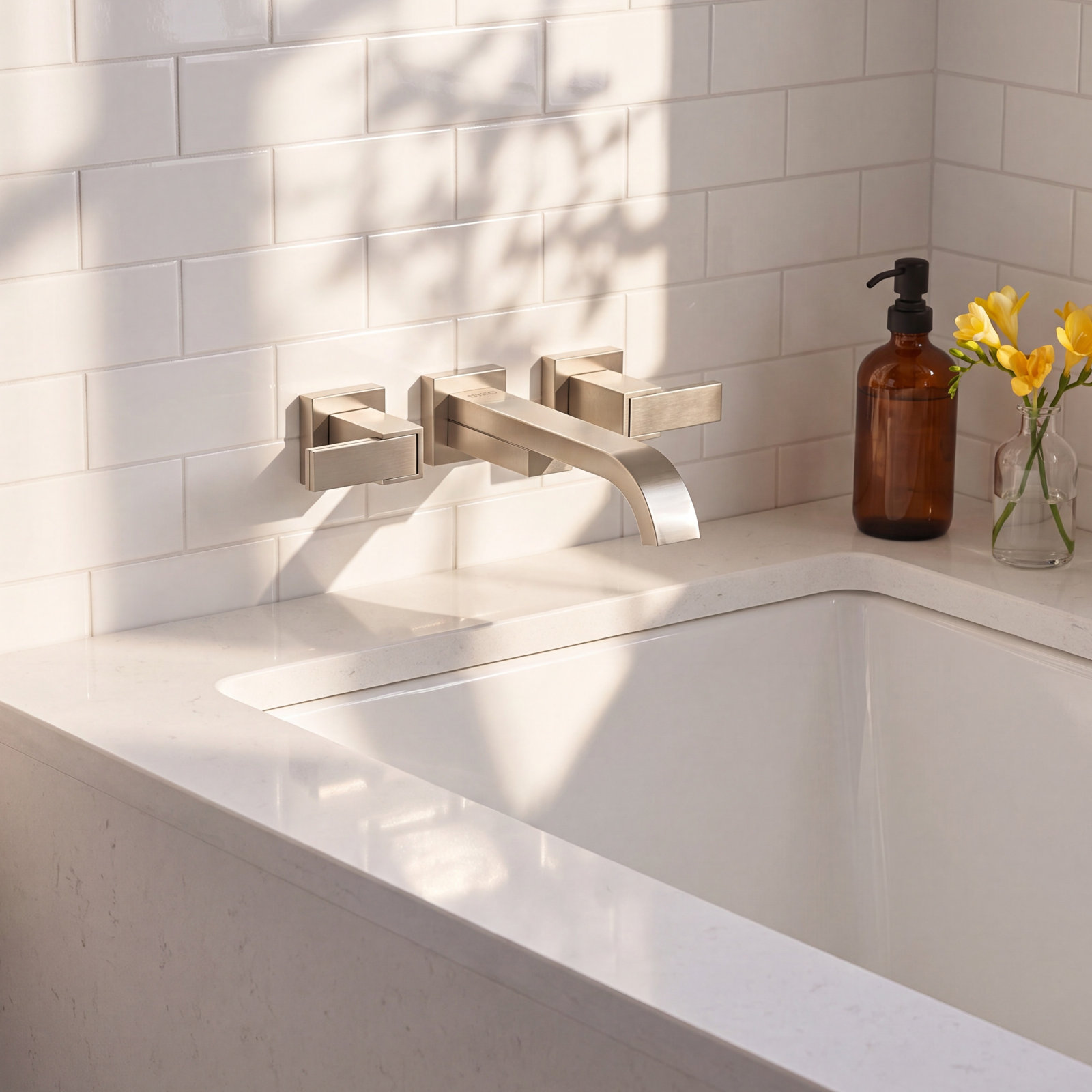 Siderna® Two-Handle Wall Mount Tub Filler, Brushed Nickel, Lever