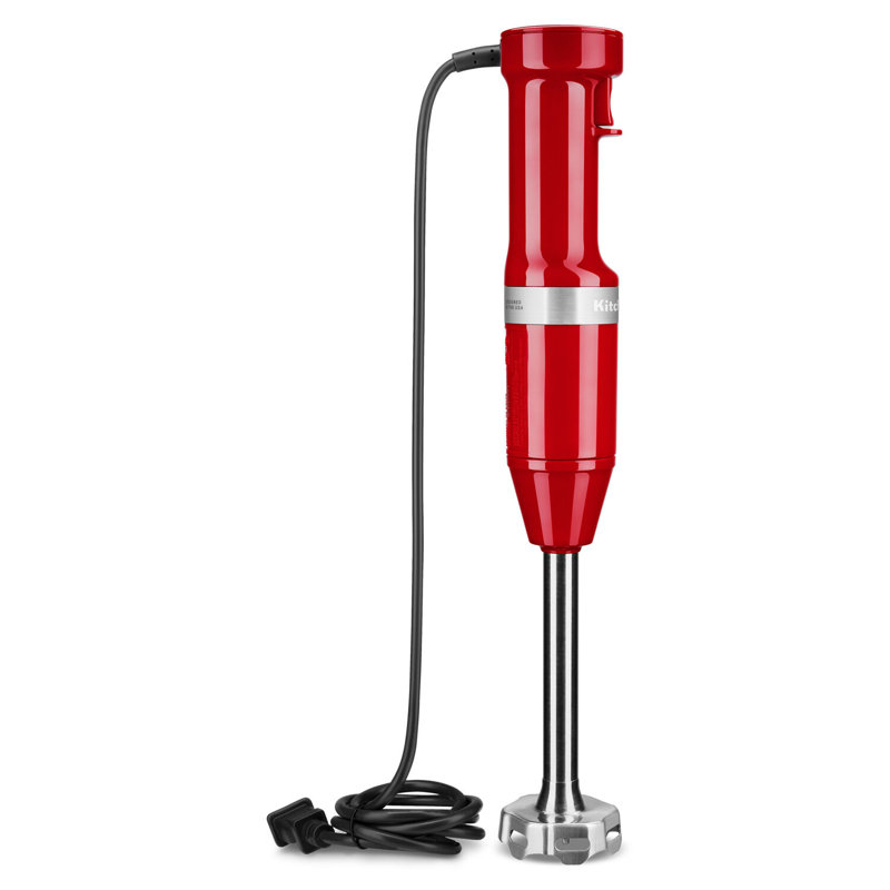 Mélangeur à immersion à main à vitesse variable KitchenAid avec bras amovible de 8 po, fouet, hachoir et pot de mélange en rouge empire