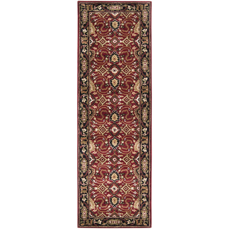 Tapis oriental en laine bourgogne et noir touffeté à la main Graziani, Tapis de couloir 2 pi 6 po x 8 pi